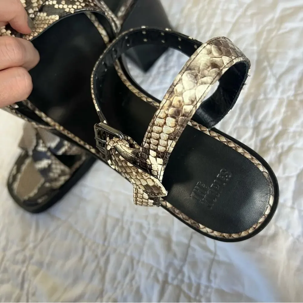 The Kooples Square Toe Python Effect Crossover Block Heel Sandals